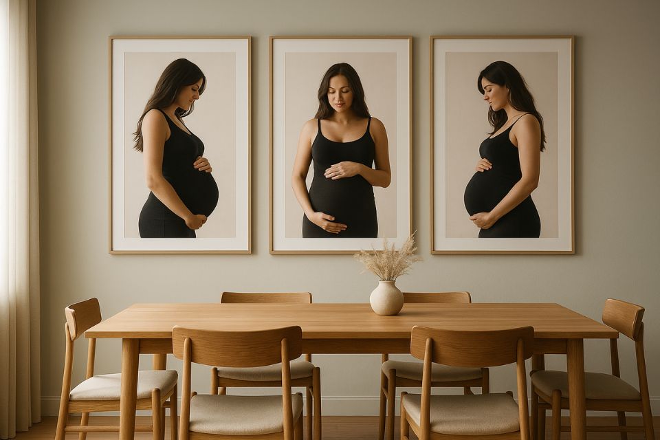 Triptyque XXL : transformer trois images grossesse en pièce maîtresse de la salle à manger !